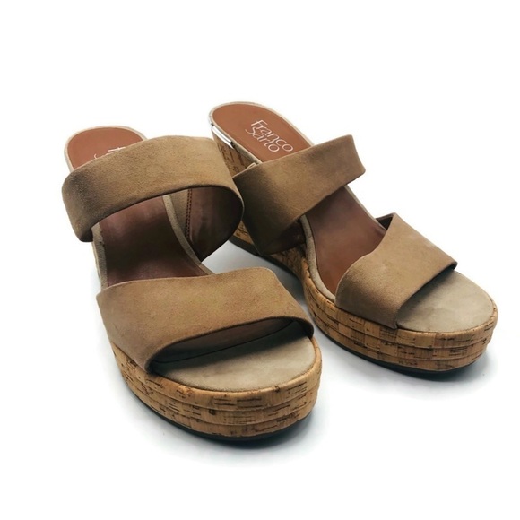 Franco Sarto‎ women’s tan suede wedge cork slip on 10M - Picture 2 of 12
